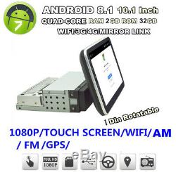 1DIN Rotatable 9 Android 8.1 HD Quad-core RAM 2GB ROM+32GB Car Stereo Radio GPS