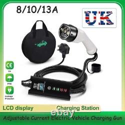 5M 8/10/13A EV Charging Cable Type 2 UK Plug 3 Pin Electric Vehicle Car Charger