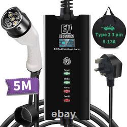 5M 8/10/13A EV Charging Cable Type 2 UK Plug 3 Pin Electric Vehicle Car Charger