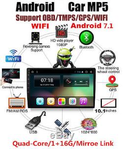 Android 7.1 Single DIN 10.1 Car Stereo GPS Sat Nav SD DAB+ WiFi Radio Bluetooth