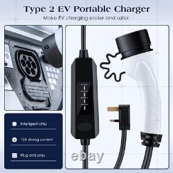 EV Charging Cable Type 2 UK Plug 3 Pin Electric Vehicle Car Charger Protable 13A