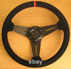 Genuine Leather Sports Steering Wheel Red Stitch Suede Finish 350mm PCD 70mm