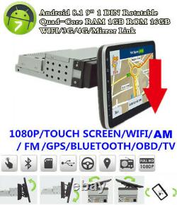 Touchscreen 9 1Din Quad-Core Rotatable Android 8.1 Car GPS Wifi BT Stereo Radio