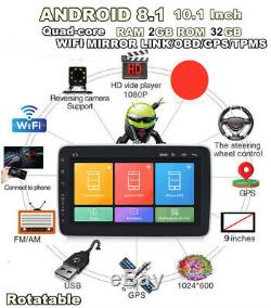 1din 9 Rotatif Android 8.1 Hd Ram Quad-core 2 Go Rom + 32go Car Stereo Radio Gps