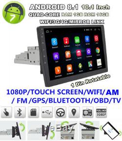 1din Android 8.1 Rotatif 10.11080p Quad-core Ram1gb Rom 16 Go Car Stereo Radio