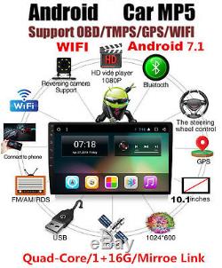 Android 7.1 Simple Din 10.1 Stéréo De Voiture Gps Sat Nav Sd Dab + Wifi Radio Bluetooth