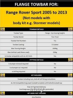 Remorque Pour S'adapter Range Rover Sport 2005 À 2013 (l320) Remorque-trust 3500kg Tl1 Nominale